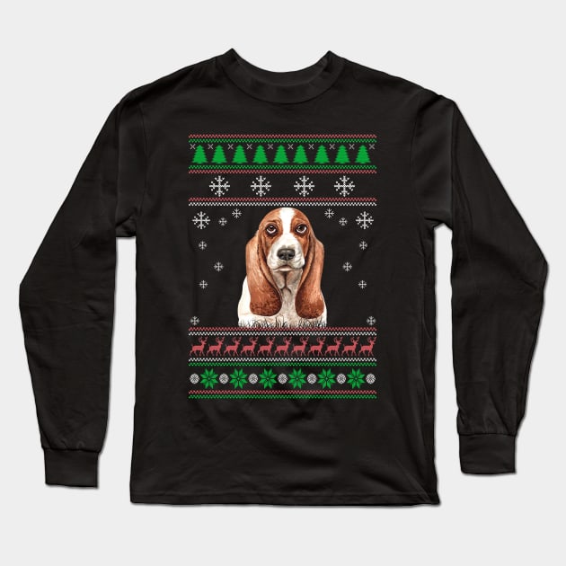 Cute Basset Hound Dog Lover Ugly Christmas Sweater For Women And Men Funny Gifts Long Sleeve T-Shirt by uglygiftideas